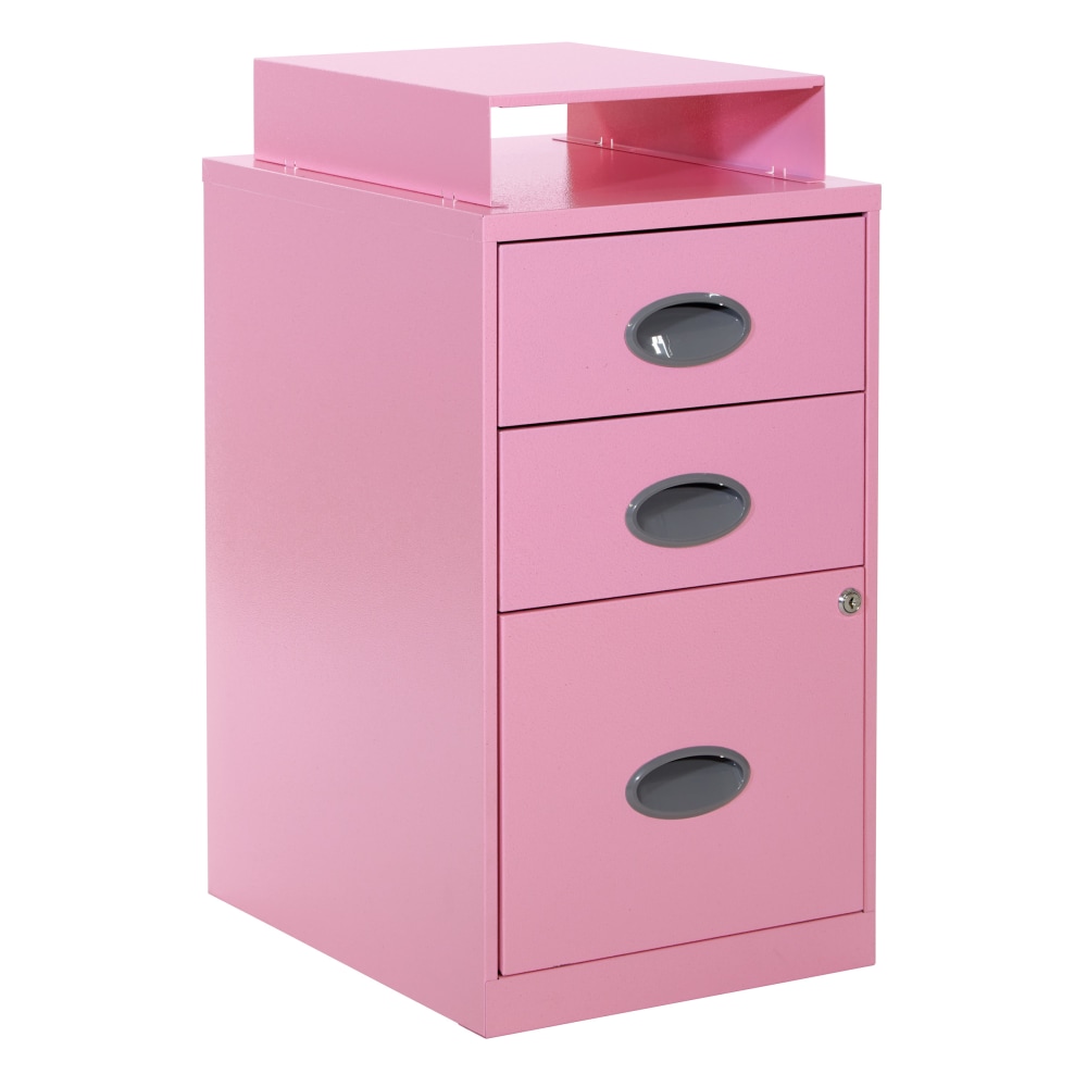 Office Star 18inD Vertical 3-Drawer Locking File Cabinet With Top Shelf, Pink MPN:CF3DR-261