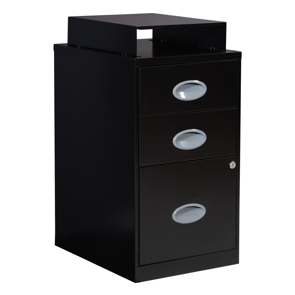 Office Star 18inD Vertical 3-Drawer Locking File Cabinet With Top Shelf, Black MPN:CF3DR-3