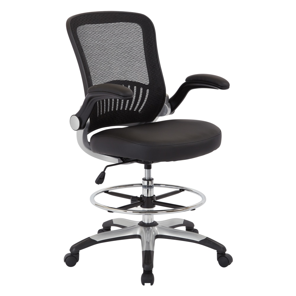 Office Star DC Series Faux Leather/Mesh Back Drafting Chair, Black/Silver MPN:DCY69006-U6