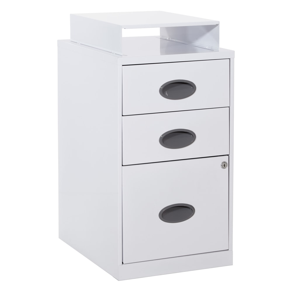 Office Star 18inD Vertical 3-Drawer Locking File Cabinet With Top Shelf, White MPN:CF3DR-11