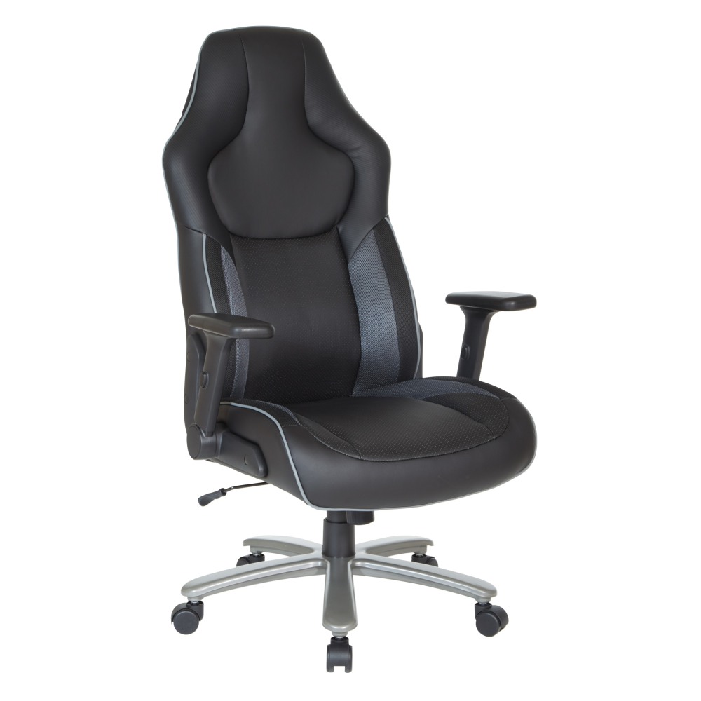 Office Star Big And Tall Ergonomic Bonded Leather High-Back Gaming Chair, Gray/Black MPN:ECH92087BT-2M