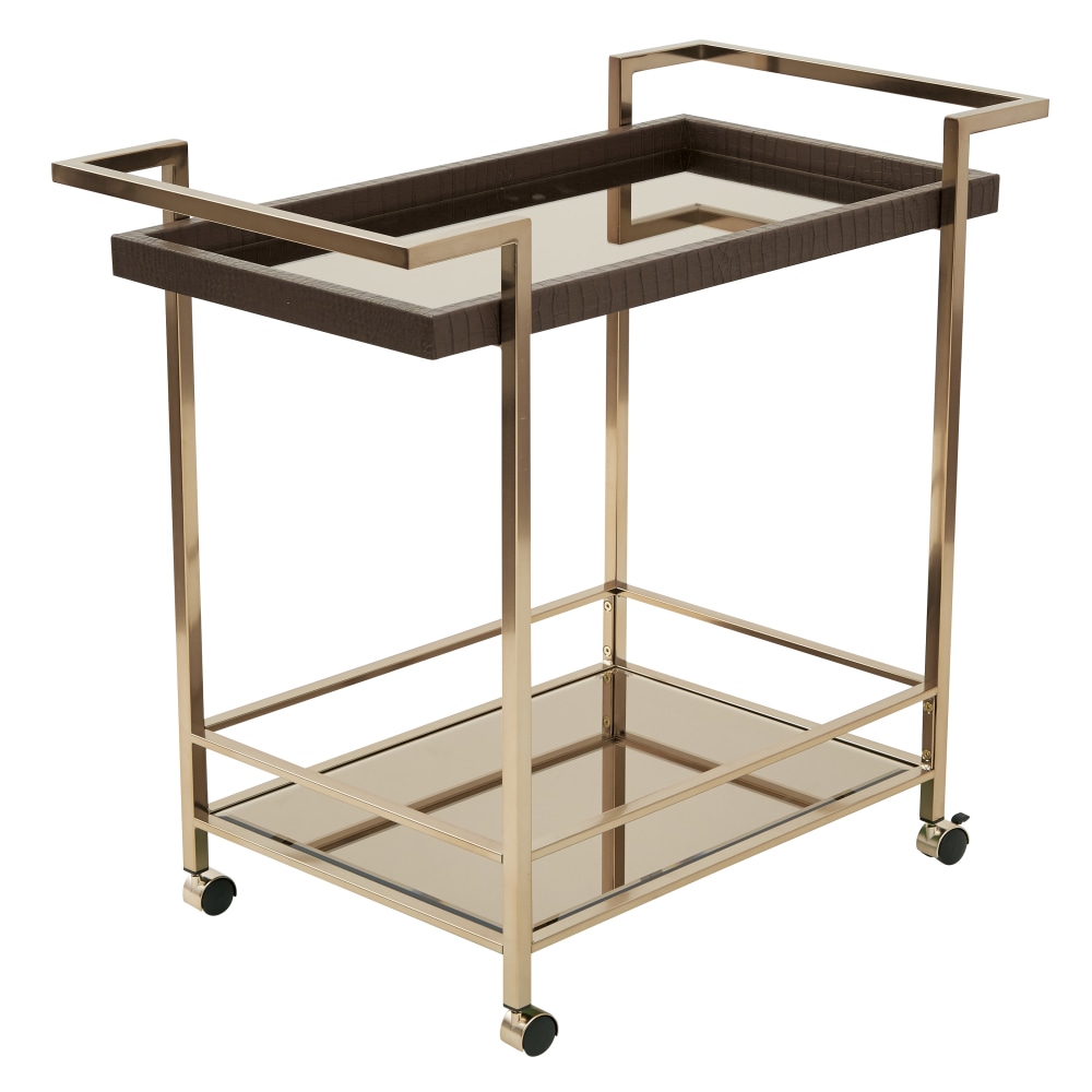 Office Star Isabella 32inH x 36inW x 19inD Wine Cart With Glass Top, Champagne/Bronze MPN:BEL37-CHG