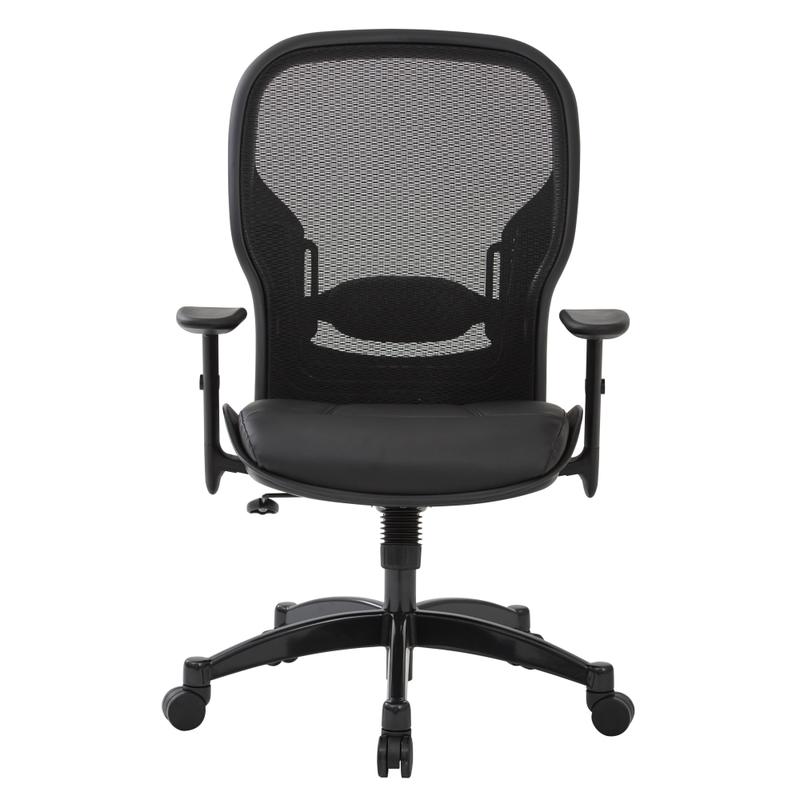 Office Star Space Seating Bonded Leather/Mesh High-Back Chair, Black/Gunmetal MPN:2400E