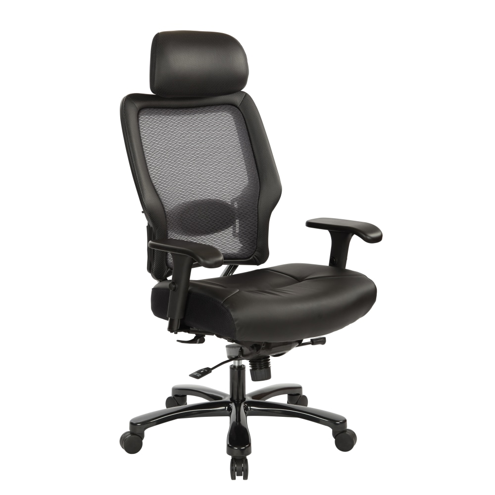 Office Star Space Seating 63 Series Bonded Leather Executive Big And Tall High-Back Chair With Headrest, Black MPN:63-E37A773HL