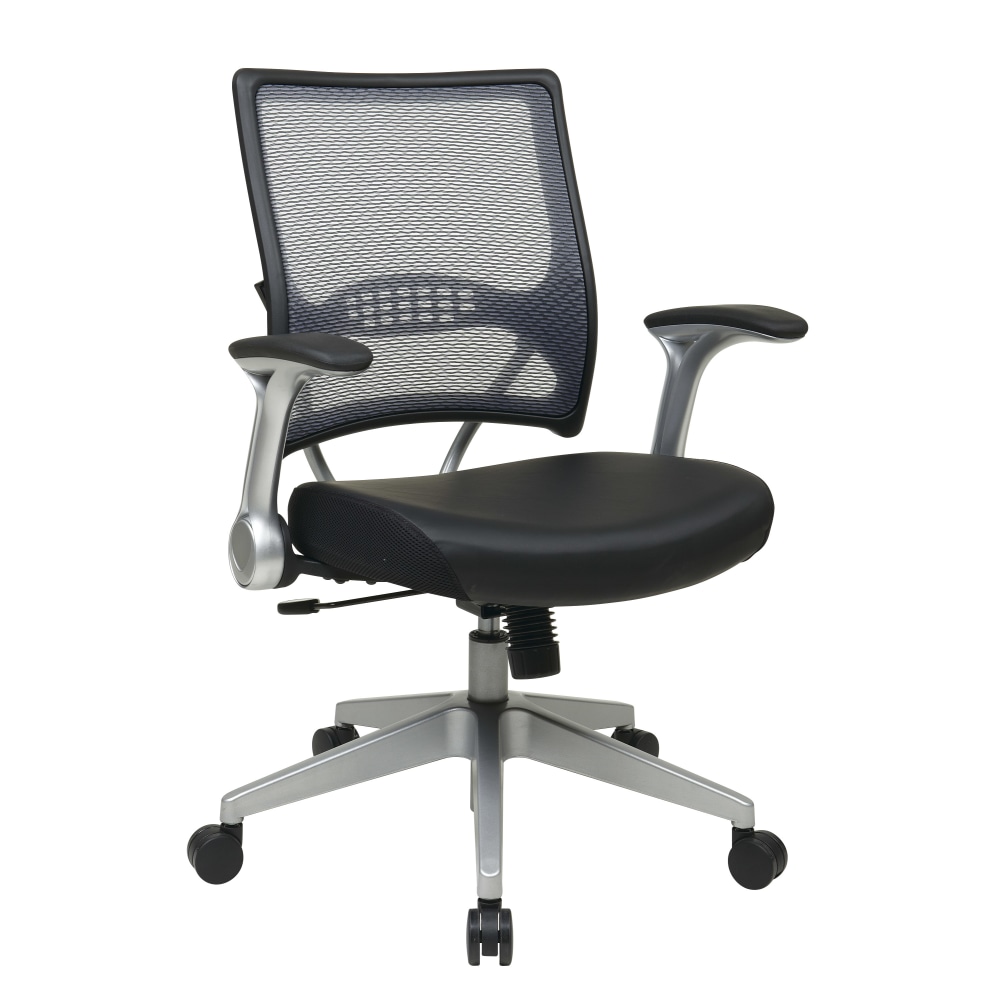 Office Star Space Seating 67 Series Ergonomic Air Grid/Bonded Leather Mid-Back Chair, Black MPN:67-E36N61R5