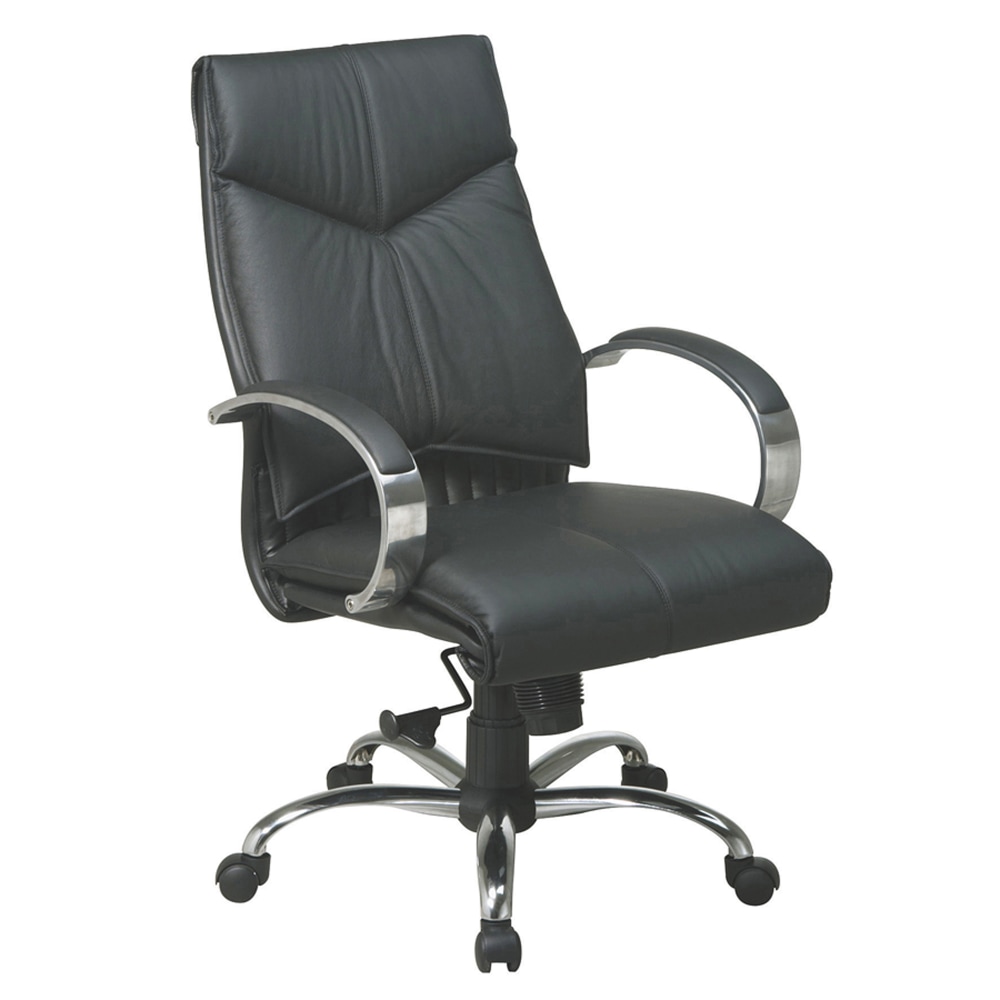 Office Star Deluxe Bonded Leather Mid-Back Chair, Black/Chrome MPN:8201