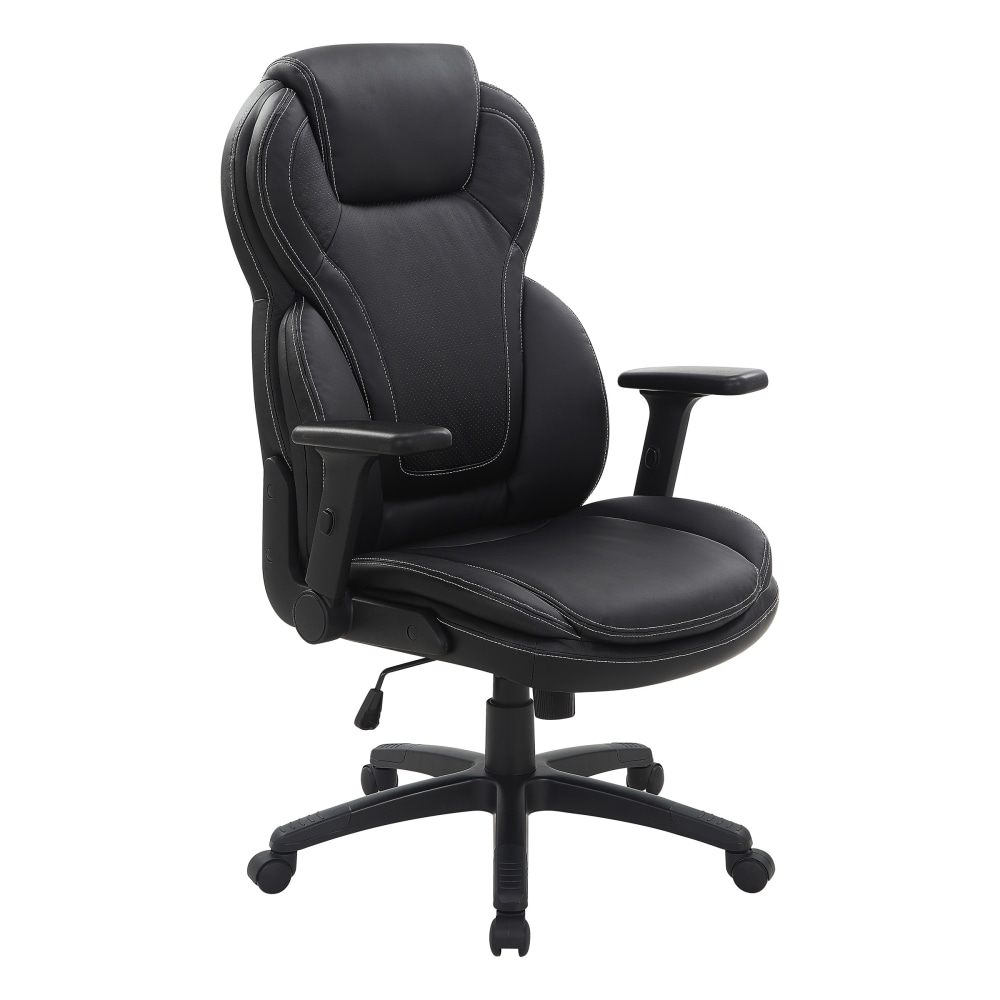 Office Star Ergonomic Leather High-Back Executive Office Chair, Flip, Black MPN:EC91150-EC3