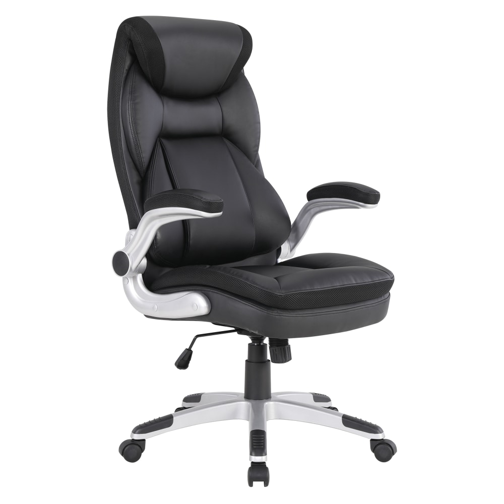 Office Star Ergonomic Leather High-Back Executive Office Chair, Black/Silver MPN:ECH17056-EC3