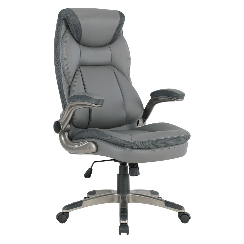 Office Star Ergonomic Leather High-Back Executive Office Chair, Charcoal/Titanium MPN:ECH17057-EC42