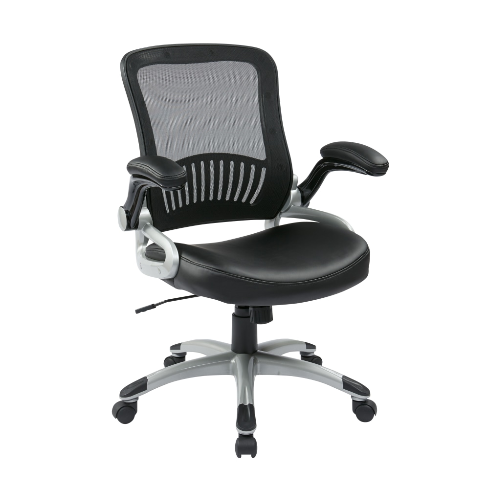 Office Star Work Smart Faux Leather/Mesh Mid-Back Chair, Black/Silver MPN:EM35206-EC3