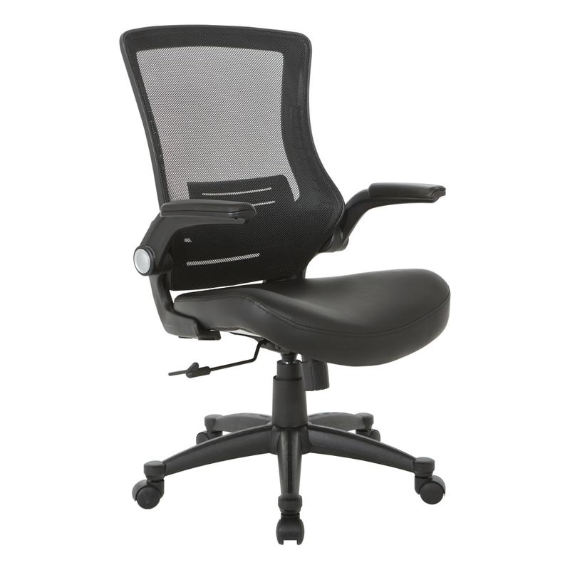 Office Star Work Smart Faux Leather Screen-Back Manager Chair, Flip Arms, Black MPN:EM60926P-U6