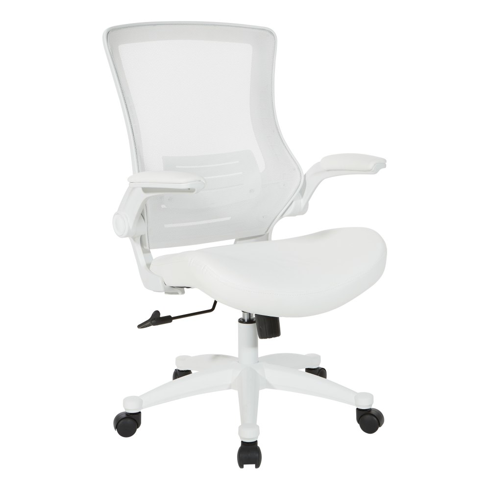 Office Star Work Smart Faux Leather Screen-Back Manager Chair With Padded Flip Arms, White MPN:EM60926WH-U11