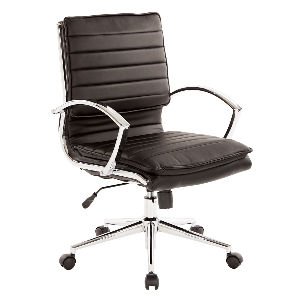 Office Star Pro-Line II SPX Bonded Leather Mid-Back Chair, Black/Chrome MPN:SPX23591C-U6