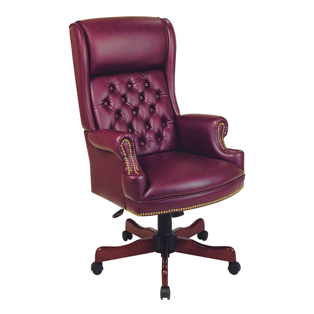 Office Star Traditional Ergonomic High-Back Chair With Built-In Headrest, Oxblood Burgundy/Mahogany MPN:TEX228-JT4