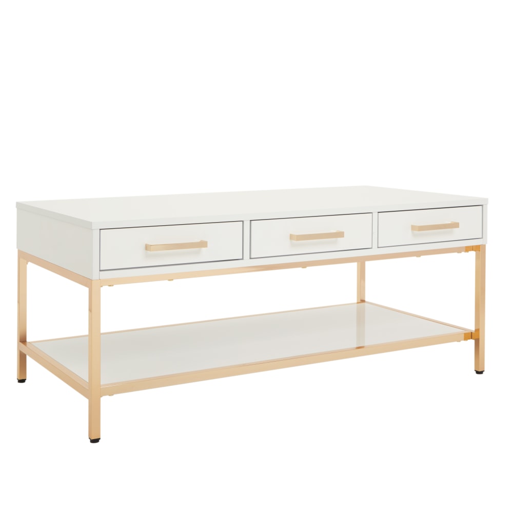 Office Star Alios Cocktail Table, 18-1/8inH x 43-3/8inW x 23inD, White Gloss/Gold Chrome MPN:ALS12-WH