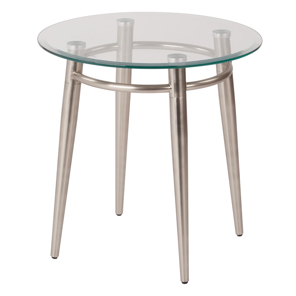 Ave Six Brooklyn Glass-Top Table With Metal Frame, Round Coffee Table, 20inH, Clear/Brushed Nickel MPN:MG0920R-NB