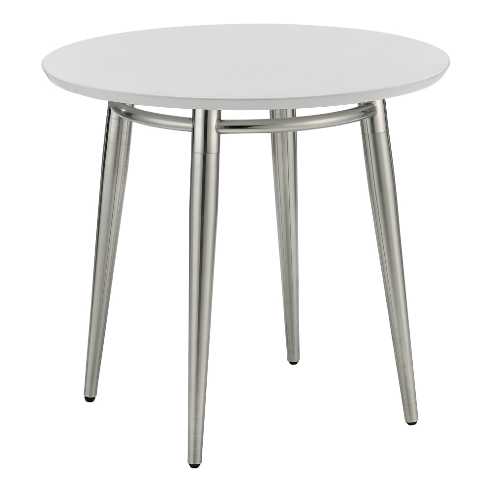 Office Star Brooklyn Round End Table, 20-1/4inH x 22inW x 22inD, White/Brushed Nickel MPN:MG0920R-WH