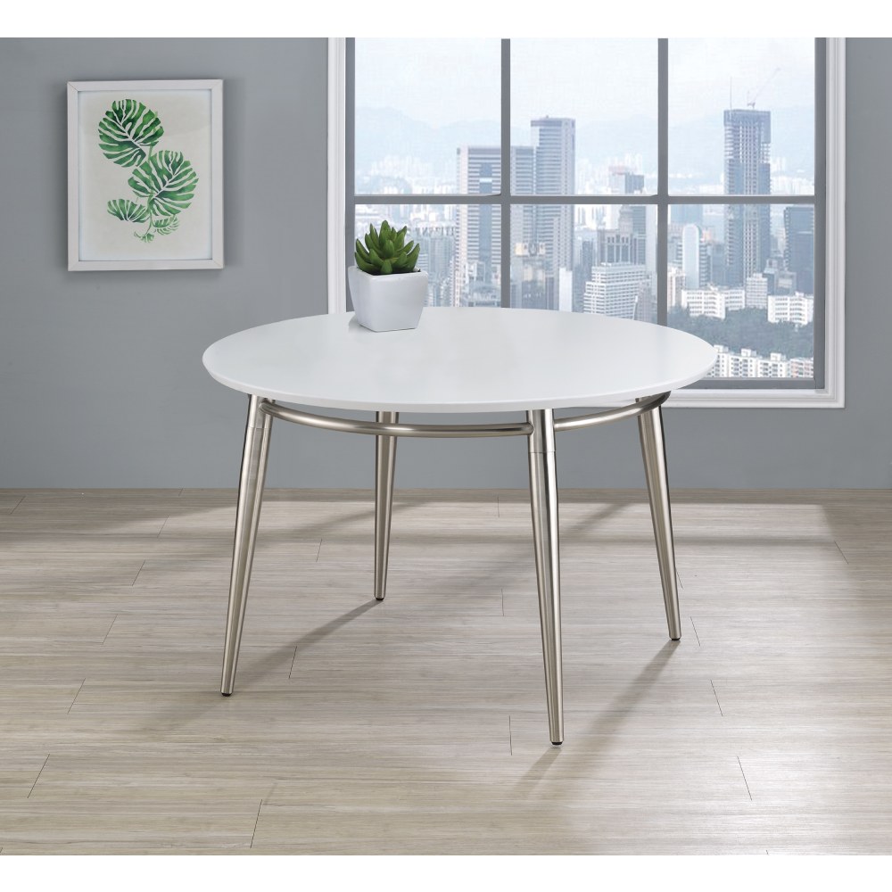 Office Star Brooklyn Round End Table, 20-1/4inH x 30inW x 30inD, Black/Brushed Nickel MPN:MG1230R-WH