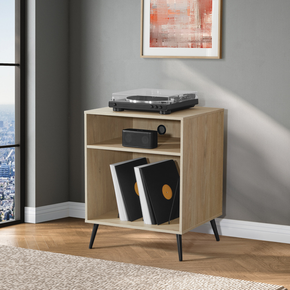 Office Star Retro Record Player Stand With Album Storage, 30inH x 23-3/4inW x 19inD, Norwegian Alder MPN:RT24R-NOA