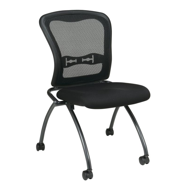 Office Star Folding Chair With Casters, Deluxe With Mesh Back, Coal/Titanium, Set Of 2 MPN:84220-30