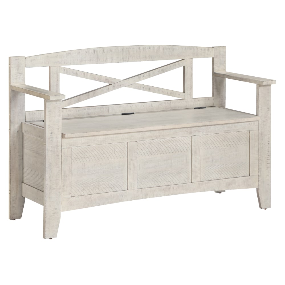 Office Star Metro Wood Bench, 30-1/4inH x 44-1/2inW x 16-3/4inD, Distressed White MPN:MET42-SW