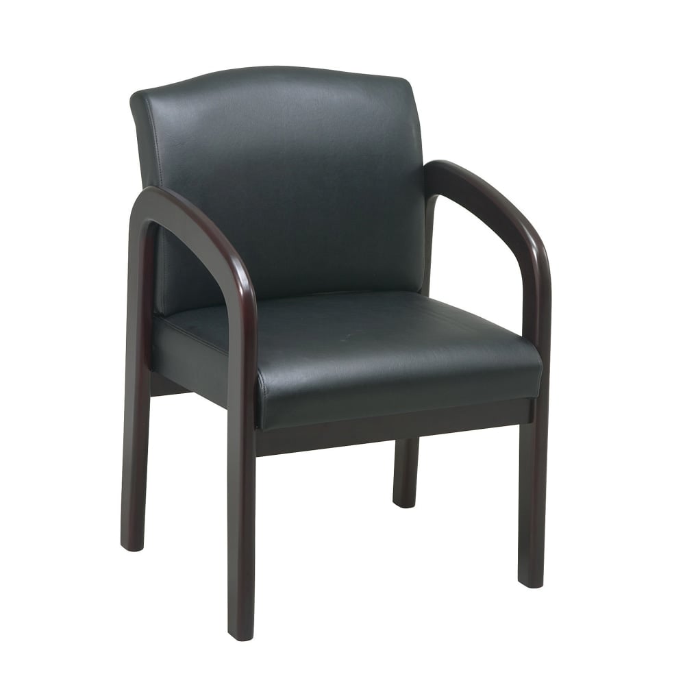 Office Star Work Smart Faux Leather Guest Chair, Black/Mahogany MPN:WD383-U6