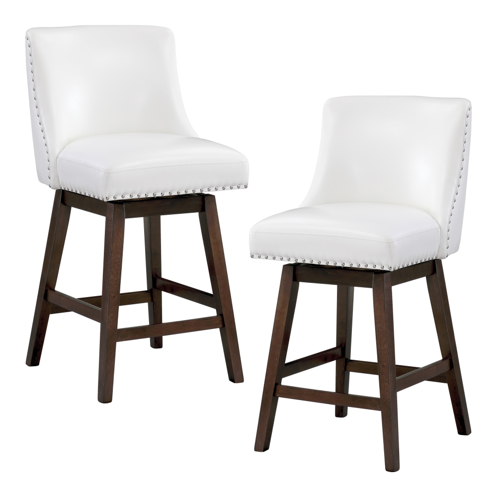 Office Star Bowden Faux Leather Swivel Counter Height Stools, White/Dark Walnut, Pack Of 2 Stools MPN:BDN2DW-PD11