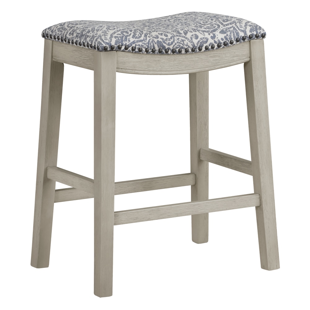Office Star Saddle Stools, Damask Navy/Whitewash, Pack Of 2 Stools MPN:MET6224WW-SK53