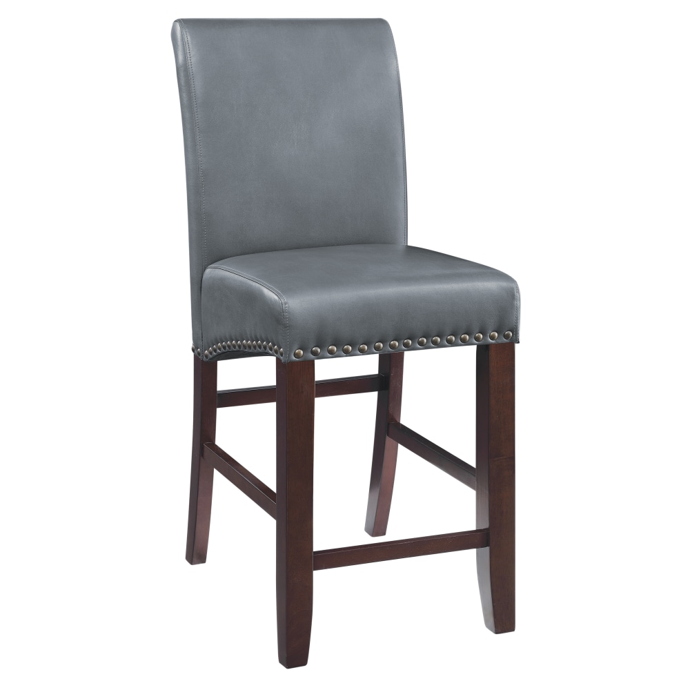 Office Star 24in Parsons Barstool with Antique Bronze Nail Heads in Pewter Faux Leather MPN:MET8724-PD26