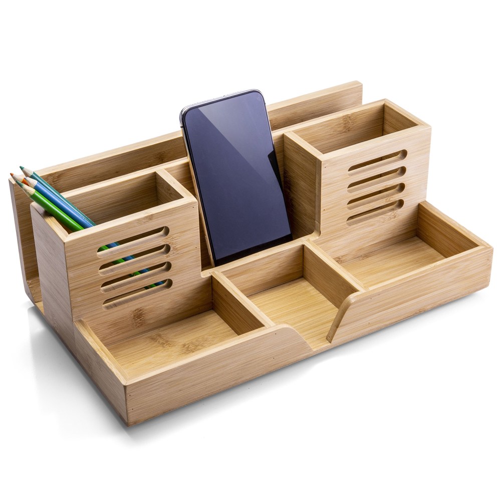 Officemate Bamboo Desk Organizer, 5-3/16inH x 14-1/8inW x 8-5/8inD, Brown MPN:71001