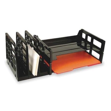 Letter Tray/File Holder, Black, Plastic, 19 1/2 in W, 9 in L, 7 1/4 in H, 9