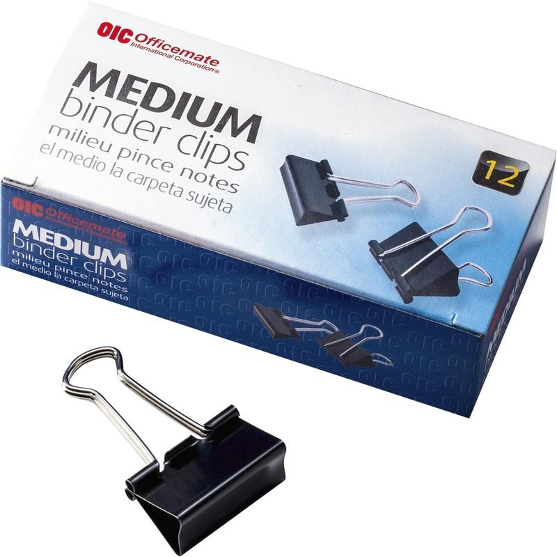 Officemate Binder Clips - Medium - 9in Length x 2.4in Width - 0.62in Size Capacity - for File - Corrosion Resistant, Durable - Black - 12/Box - 12 / Pack MPN:99050PK