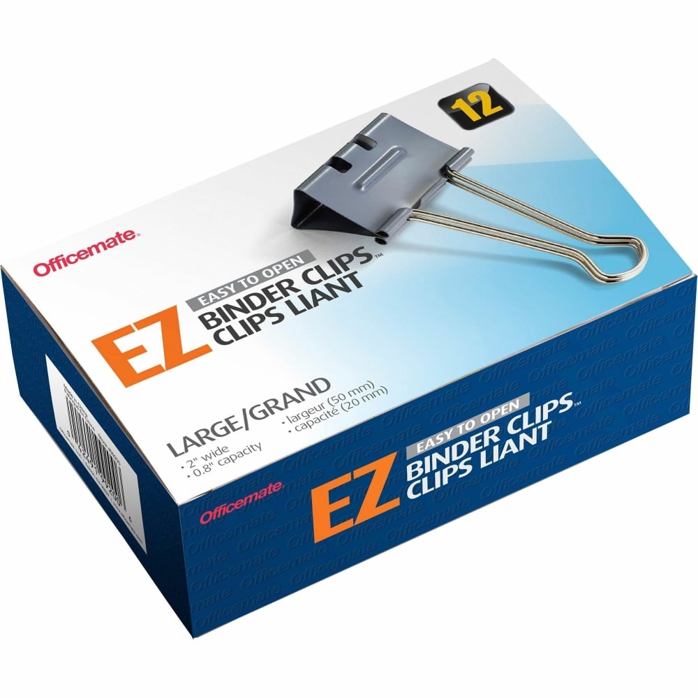 Officemate Binder Clip, Large - Large - 6.4in Length x 4in Width - 1in Size Capacity - for Binder - 12 / Box - Gray MPN:99200