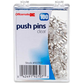 OIC Plastic Precision Push Pins - 100 / Box - Clear 92707