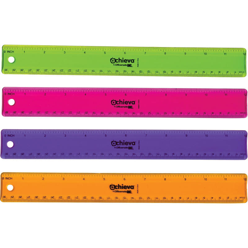 Officemate 30209 Achieva 12in Flexible Plastic Ruler, Imperial/Metric, Assorted Colors - 12inx1.3in- Imperial, Metric Measuring System - 30209 MPN:30209
