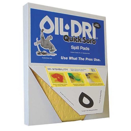 Sorbent Pad, Universal, 2 gal Vol Absorbed per Pkg, 15 in x 19 in, Yellow, Polypropylene, 20 PK MPN:L72320