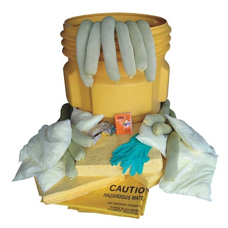 Spill Kit, 60 gal Volume Absorbed per Kit, 65 gal Capacity, Drum, Yellow MPN:L90765