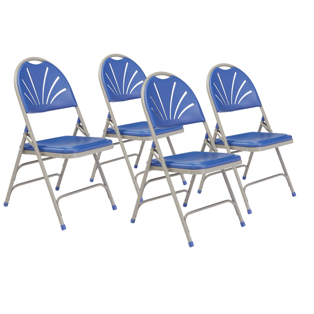 National Public Seating 1100 Series Deluxe Fan-Back With Triple-Brace Double Hinge Folding Chairs, Blue, Pack Of 4 Chairs MPN:1105/4