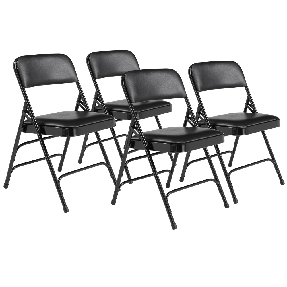 National Public Seating 1300 Series Premium Vinyl Upholstered Triple Brace Folding Chairs, Black, Set Of 4 Chairs MPN:1310/4