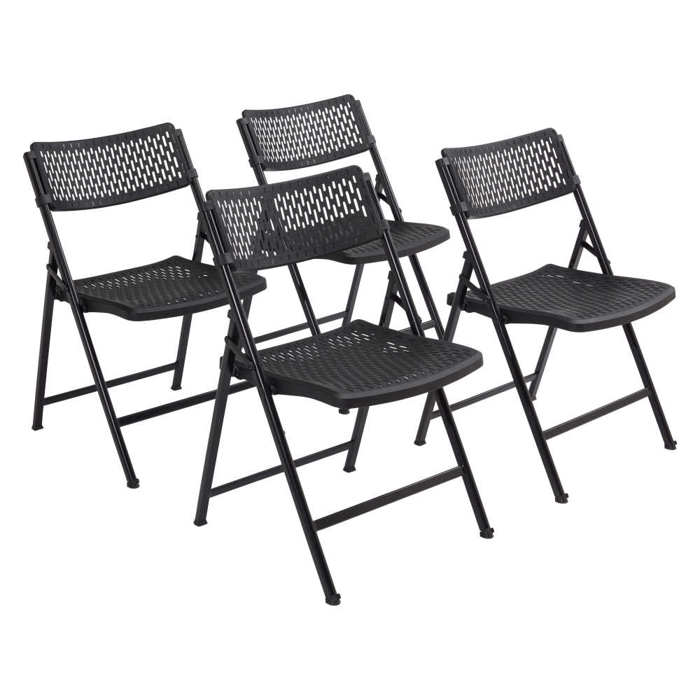 National Public Seating AirFlex Series Premium Polypropylene Folding Chairs, Black/Silver, Pack Of 4 Chairs MPN:1410/4