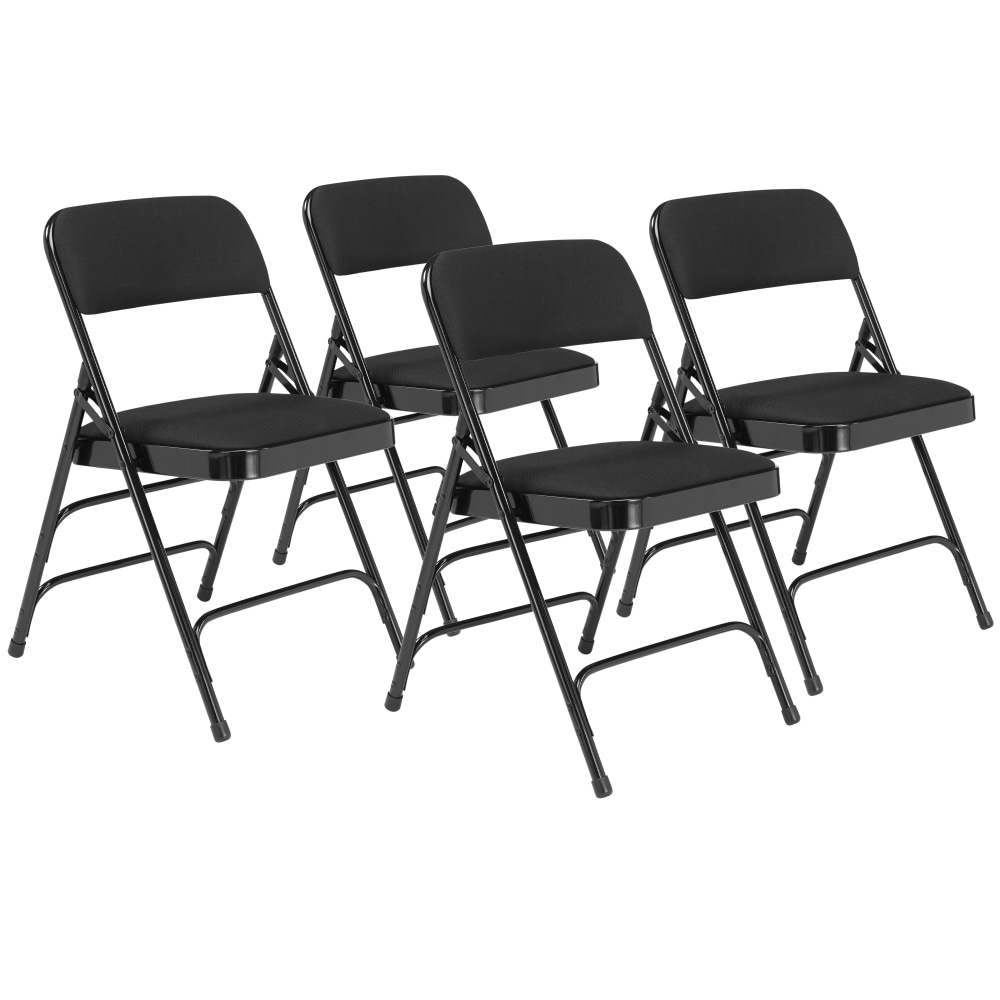 National Public Seating 2300 Series Deluxe Fabric-Upholstered Triple-Brace Premium Folding Chairs, Midnight Black, Pack Of 4 Chairs MPN:2310/4