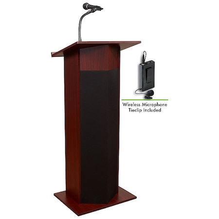 Power Plus Lectern with Wireless Tie Clip Mic, Mahogany MPN:111PLS-MY/LWM-6