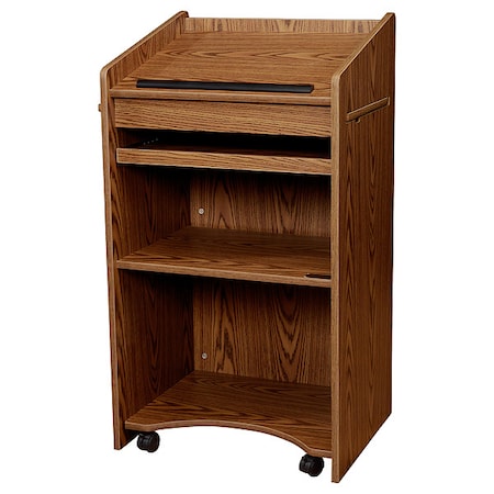Floor Lectern w/Two Shelves, Oak MPN:600-MO