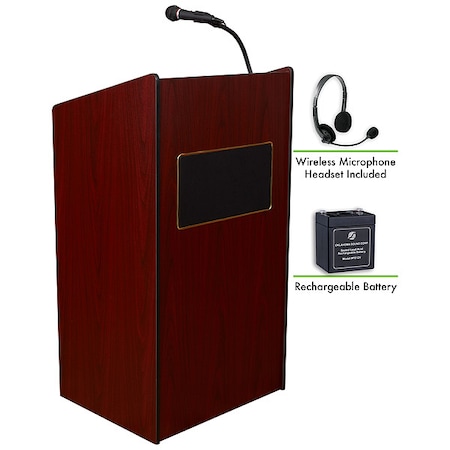 OS Aristocrat Lectern and Recharge Battery Wireless Head Mic Mahogany MPN:M6010-MY/LWM-7