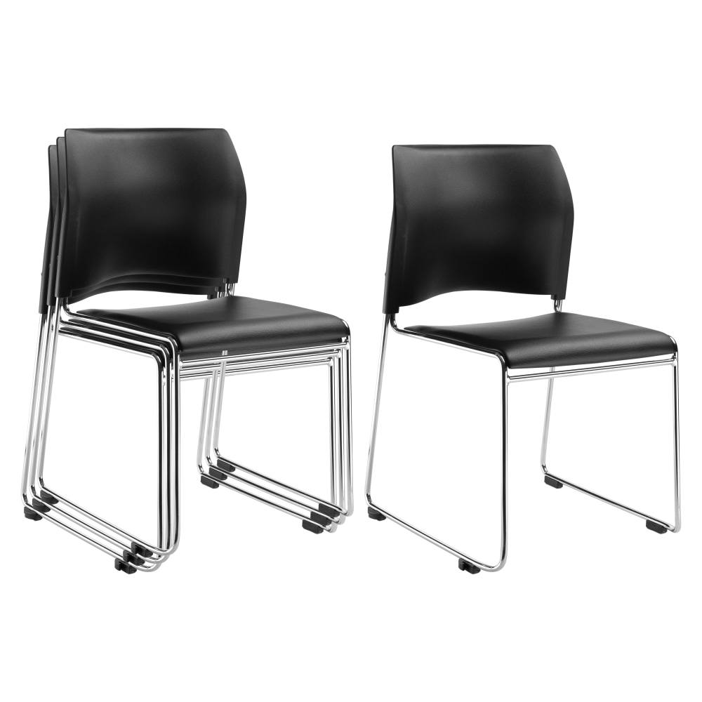National Public Seating 8700 Series Cafetorium Plush Vinyl Stack Chairs, Black, Pack Of 4 Chairs MPN:8710-11-10/2