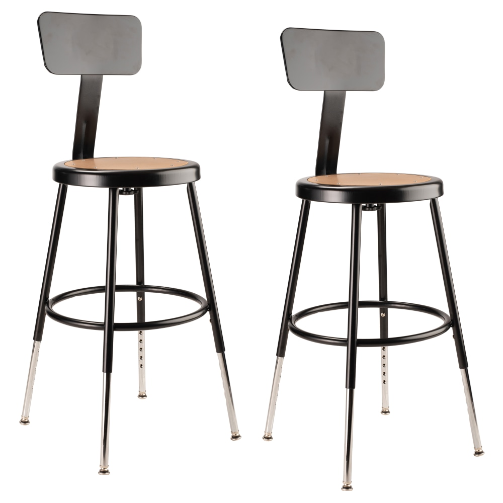 National Public Seating Adjustable Hardboard Science Stools With Backrests, 19 - 26-1/2inH Seat, Brown/Black, Pack Of 2 Stools MPN:6218HB-10/2