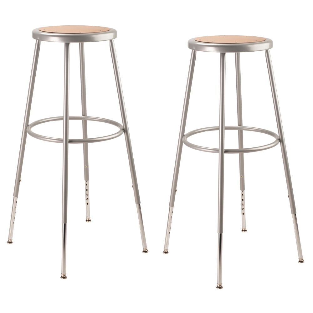 National Public Seating Adjustable Hardboard Science Stools, 31-1/2 - 38-1/2inH, Brown/Gray, Pack Of 2 Stools MPN:6230H/2