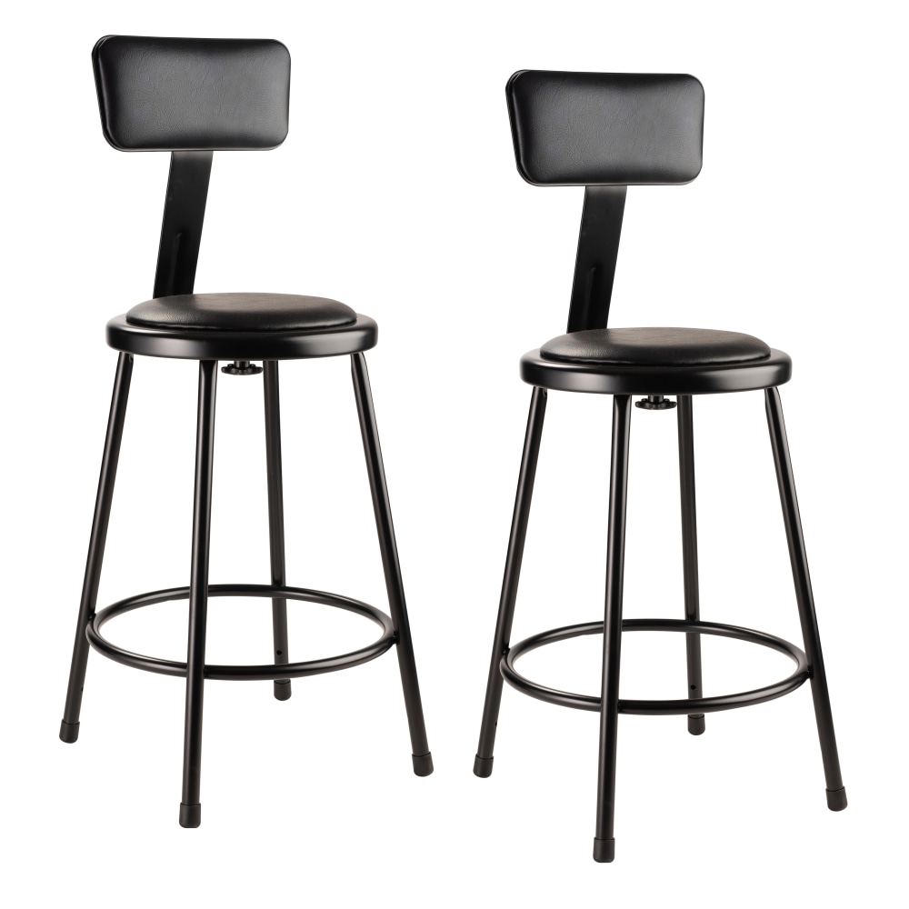 National Public Seating 6400 Series Vinyl-Padded Science Stools With Backrests, 24inH Seat, Black, Pack Of 2 Stools MPN:6424B-10/2