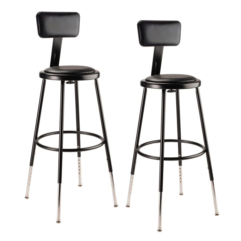 National Public Seating 6400 Series Adjustable Vinyl-Padded Science Stools With Backrests, 25 - 32-1/2inH Seat, Black, Pack Of 2 Stools MPN:6424HB-10/2