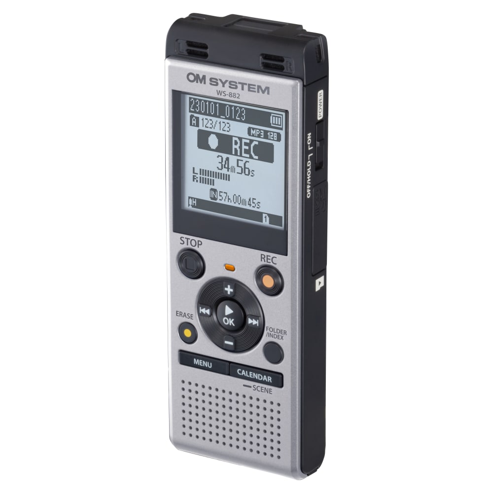 OM System WS882 Digital Voice Recorder, 4.4inH x 1.8inW x 0.7inD, Silver MPN:V420330SU000